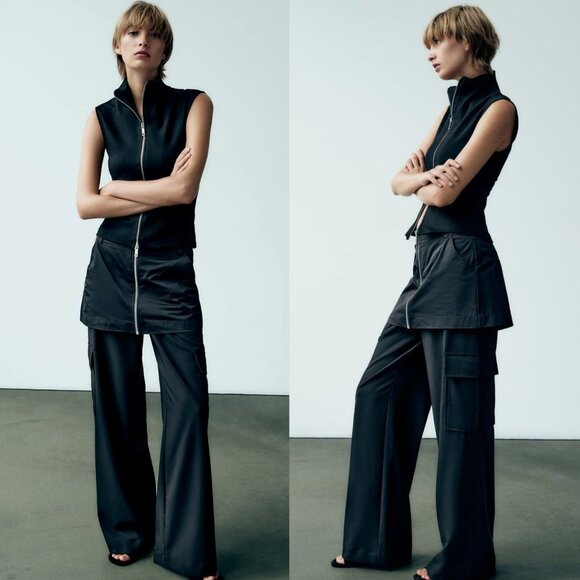 ZARA Skirt Over High-Waist Black Cargo Pants Trousers, Size M - Picture 6 of 16